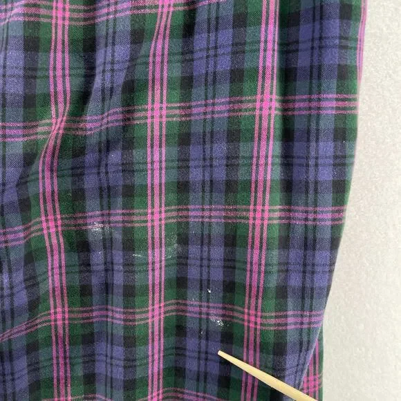 LL BEAN Nightgown Womens L Flannel Plaid Long Sleeve Sleepwear PJs Cotton Purple - Picture 11 of 14